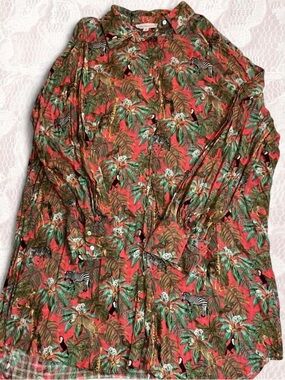Jane and Delancey Pink Tropical Print Button-Up Shirt Dress XL